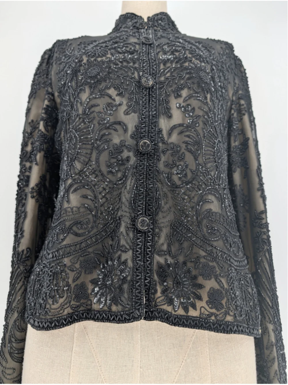 Vintage Adrianna Papell Evening Black Beaded Silk Jacket 90s Size L Y2K Formal - Picture 9 of 16